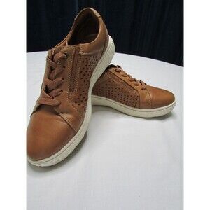 Clarks Collection Caroline Ella Leather Women's Sneakers Cognac Brown Size 8